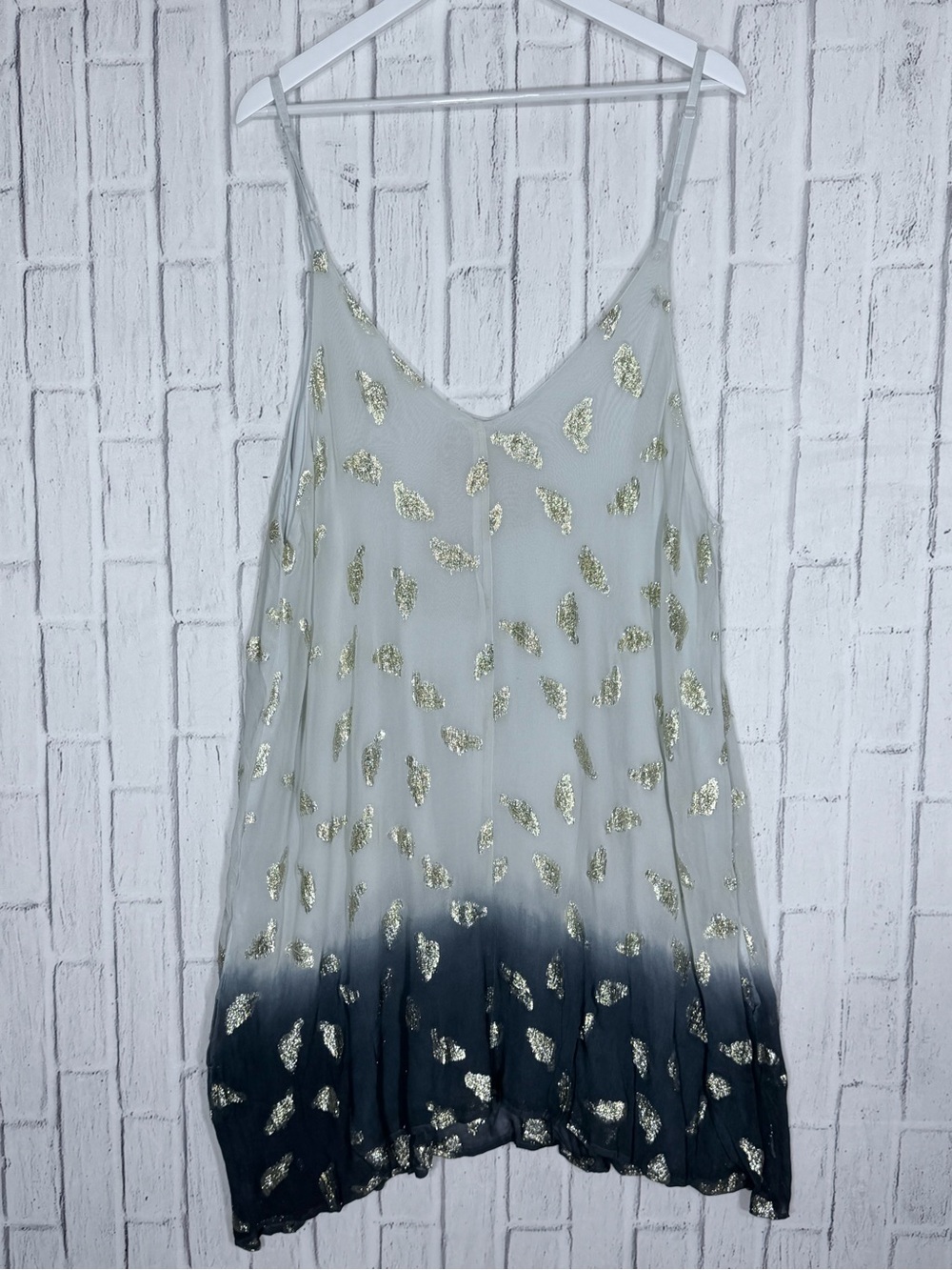 A Rare Bird Gold Glitter Feather Navy Shadow Ombre Dress NWT S/M